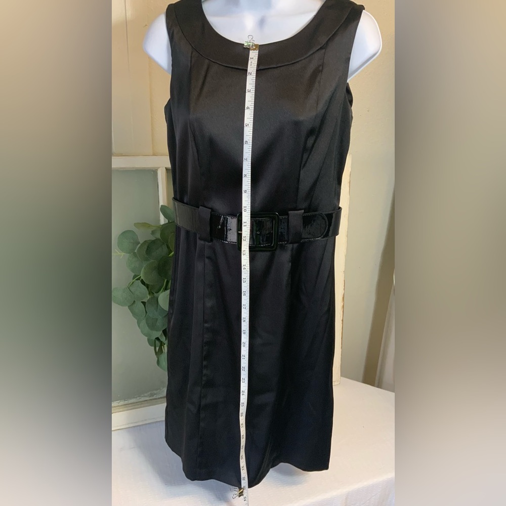 Sold…Black Satin Belted Dress - Picture 2 of 7